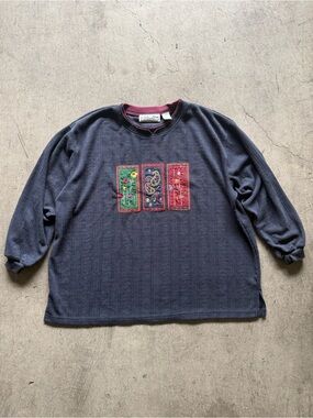 Emerald Isle - Vintage Patch Navy Long Sleeve Shirt with Floral Panels - 2X